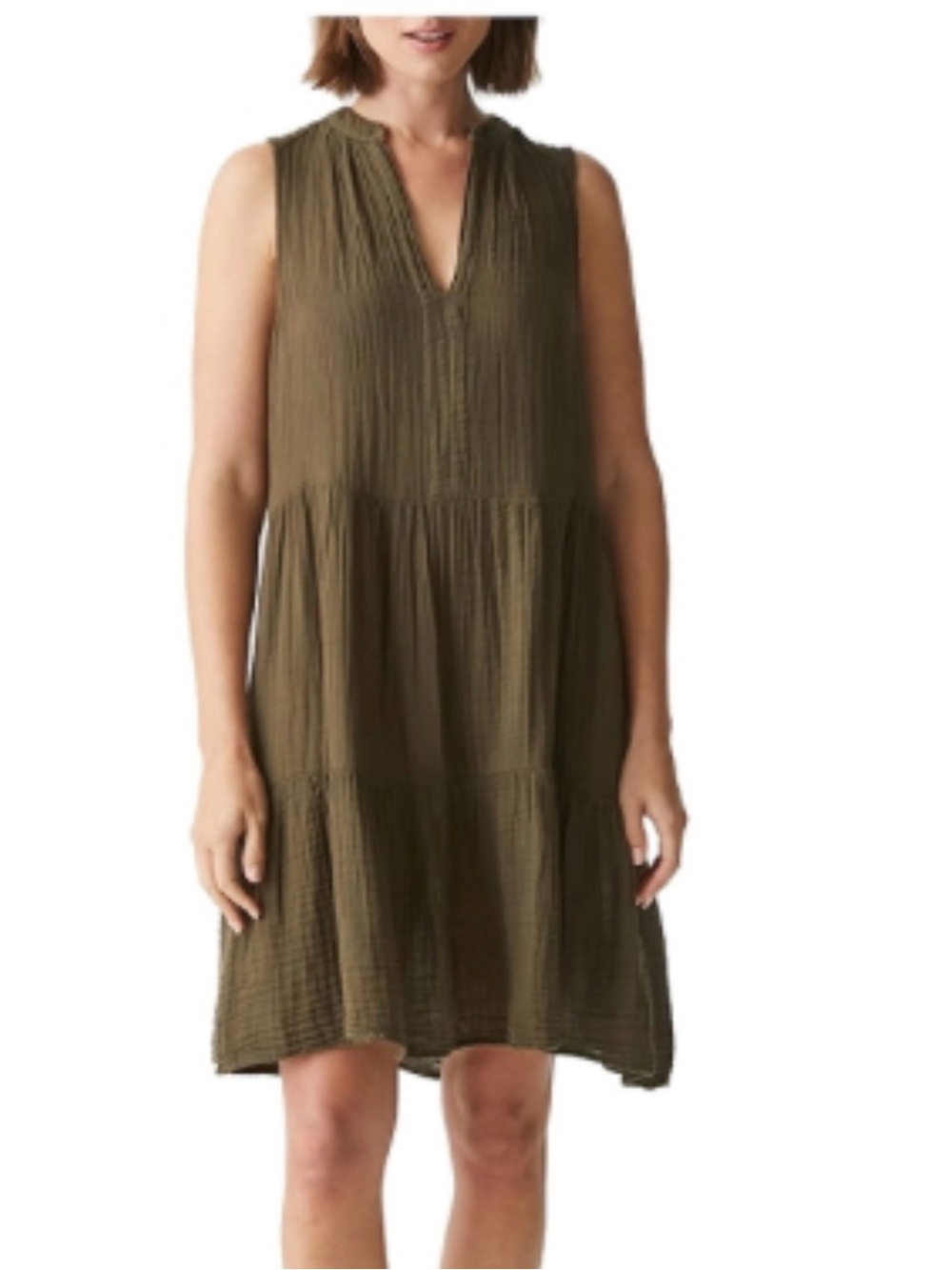 Michael Stars Daisy Gauze Dress - Olive Green
